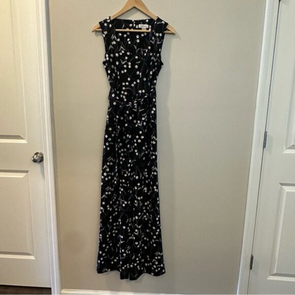 Calvin Klein Black White Floral Sleeveless Wide-Leg Jumpsuit Size 4 - Picture 3 of 11